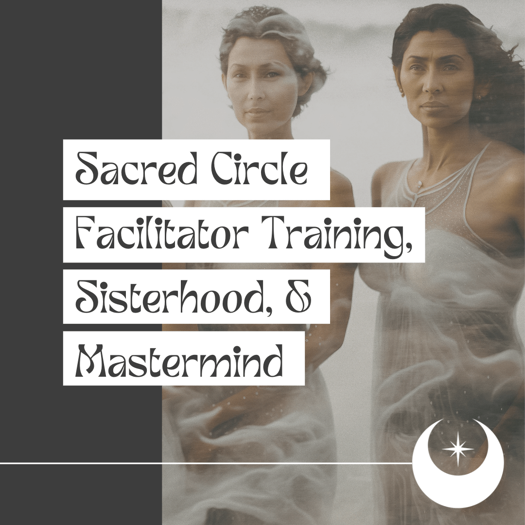 infographic promoting the Sacred Sister Facilitator Training, with two ethereal-looking women